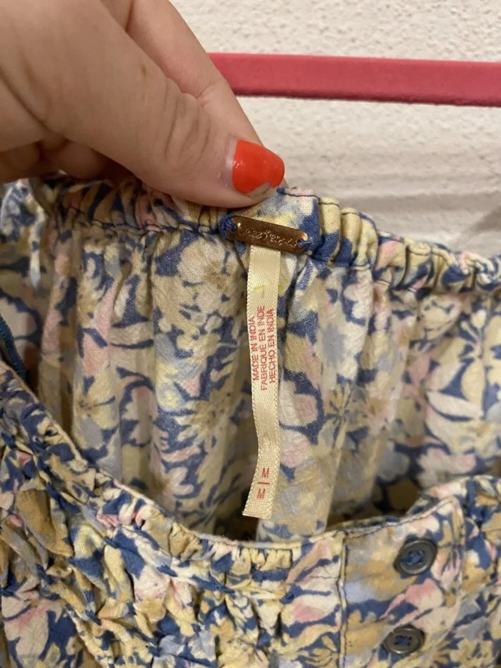 Free People James Blouse Womens Medium Multicolor Floral Off Shoulder Cropped